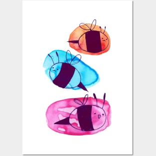 Colorful Watercolor Bees Posters and Art